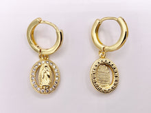 Load image into Gallery viewer, Dainty CZ Pave Virgin Mary Dangle Earring Huggies in 18K Gold Plated Copper 5 PAIRS
