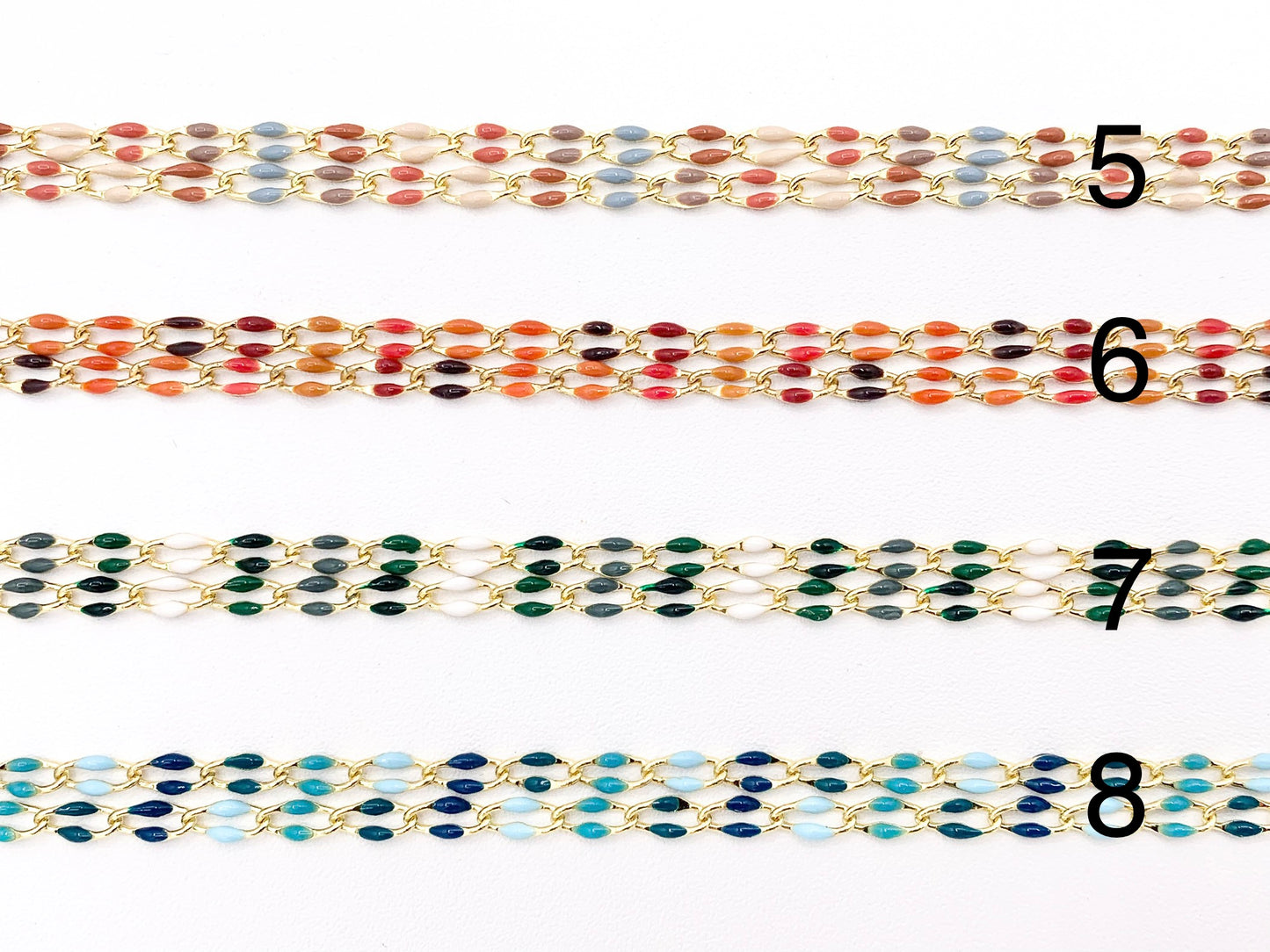 18K Gold Plated Colorful Enamel Plated Copper Skinny Holiday Seasonal Color Twisted Link Chain For Jewelry Making