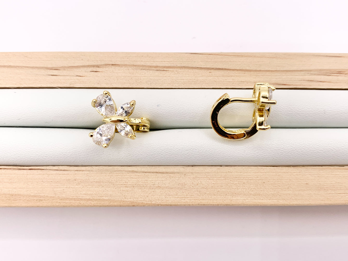 Dainty CZ Pave Butterfly Earring Huggies in 18K Gold Plated Copper  5 PAIRS