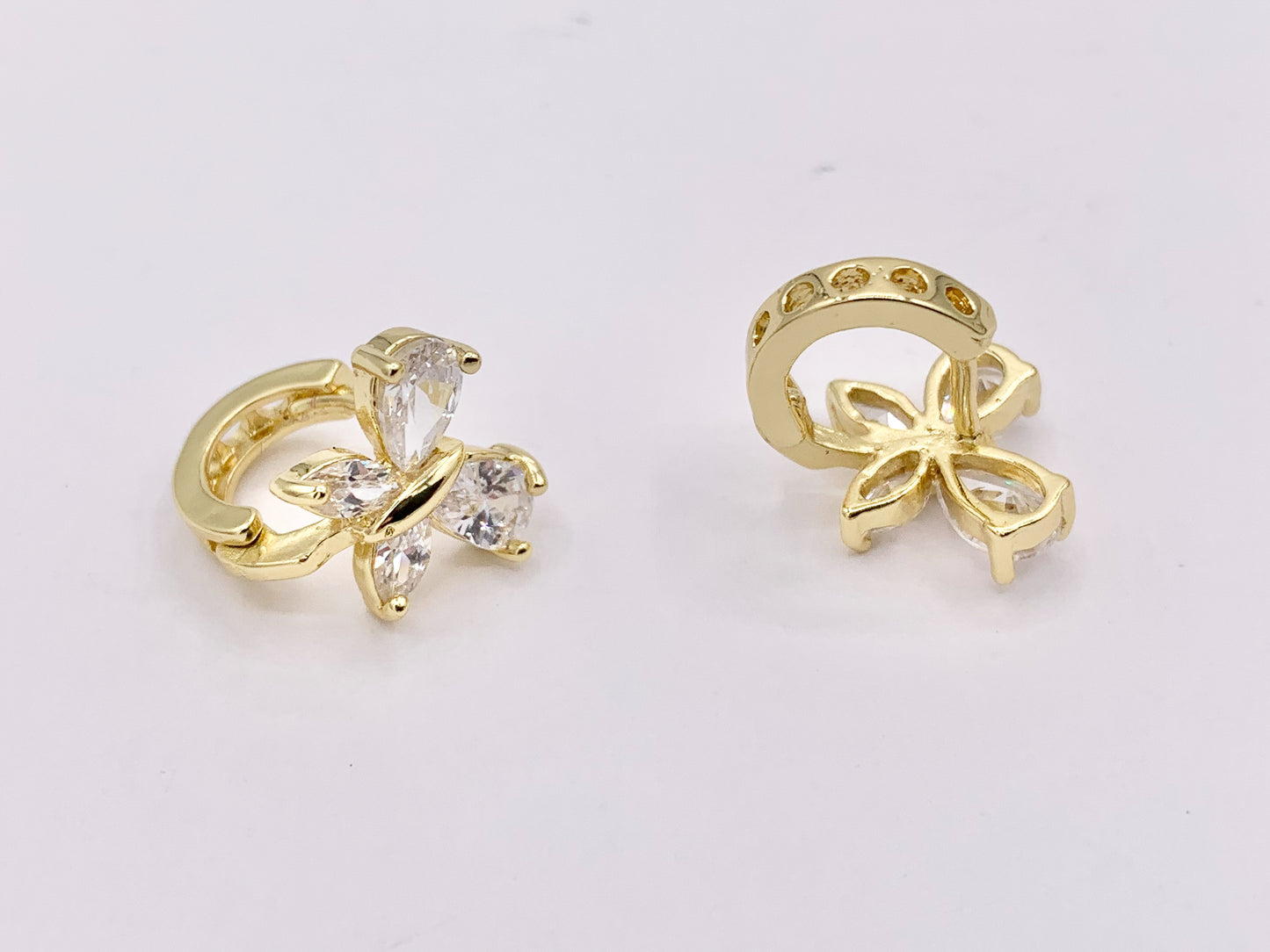 Dainty CZ Pave Butterfly Earring Huggies in 18K Gold Plated Copper  5 PAIRS