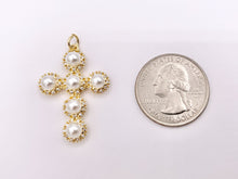 Load image into Gallery viewer, Cute CZ Pave Pearl Cross Charm in Real Gold 18K Plated Micro CZ Pave Over Brass 5 PCS
