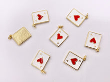 Load image into Gallery viewer, Ace of Heart Poker Player Card Charm Enamel Red Heart Charm Gold 18K Plated Over Copper 8 PCS
