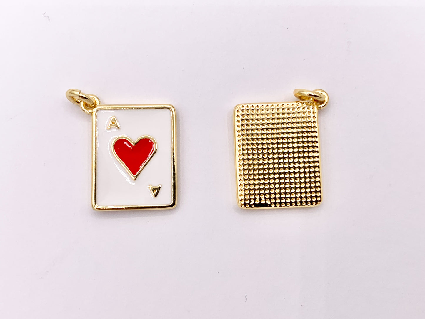 Ace of Heart Poker Player Card Charm Enamel Red Heart Charm Gold 18K Plated Over Copper 8 PCS