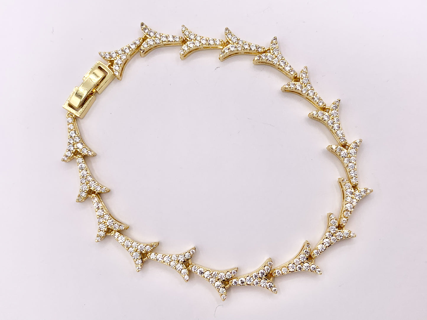 7" Delicate 18K Gold Plated Dainty Minimalist Fancy Branch Rhinestone Chain Bracelet 2 PCS