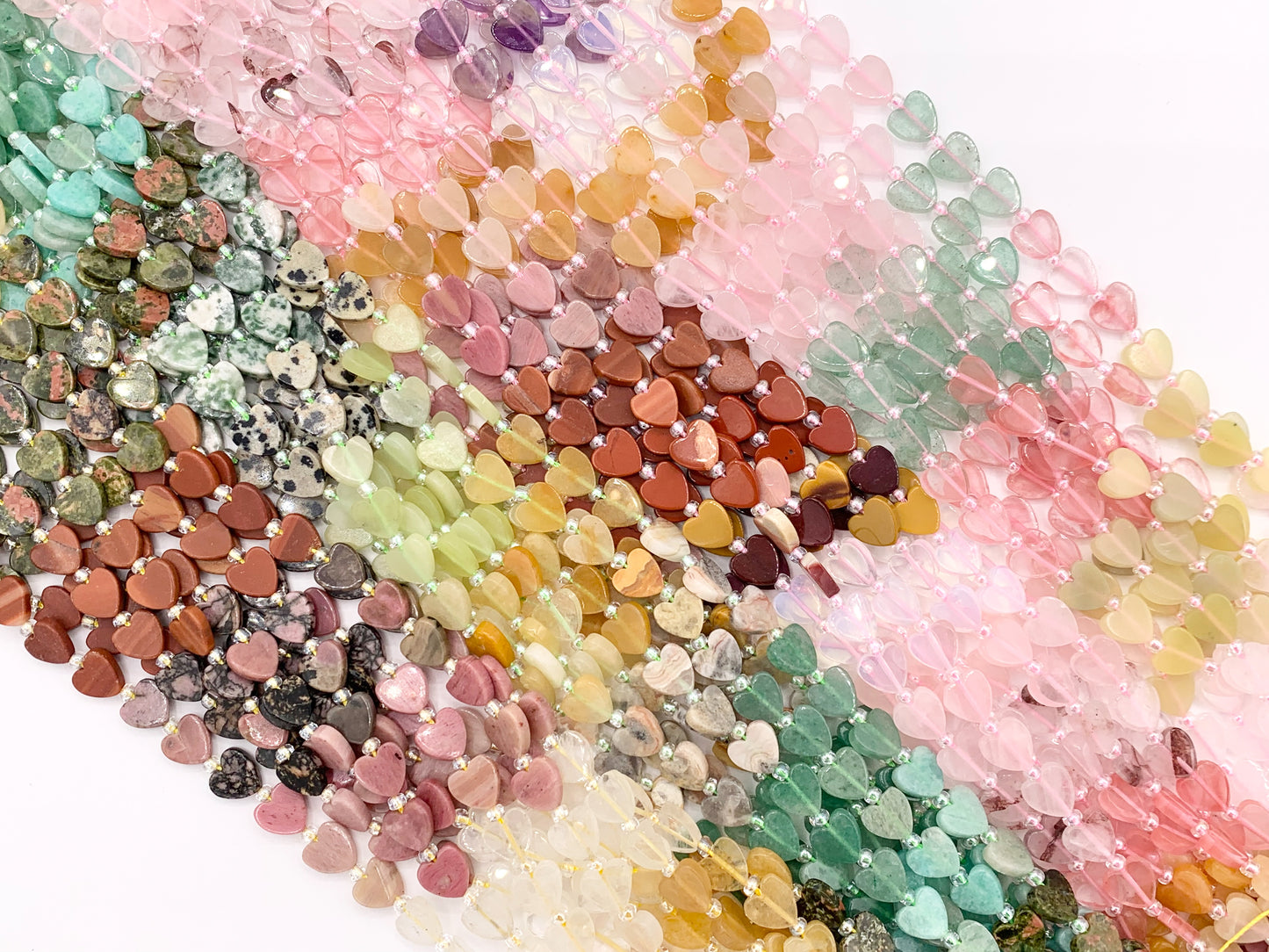 8mm Heart Shape Hand Cut Mixed Gemstone Valentine's Day Beads 14-15" Dyed Jade/Quartz/Amethyst/Mookaite/Rhodonite Etc 1 Strand