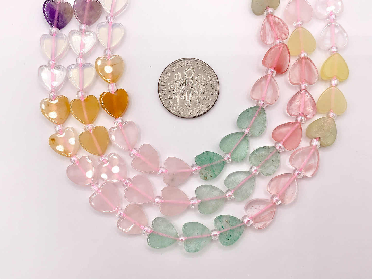 8mm Heart Shape Hand Cut Mixed Gemstone Valentine's Day Beads 14-15" Dyed Jade/Quartz/Amethyst/Mookaite/Rhodonite Etc 1 Strand