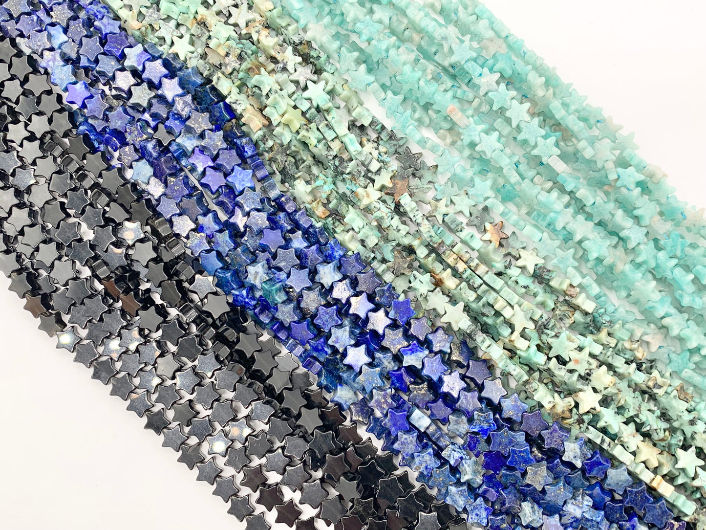 6mm Star Shape Hand Cut Gemstone Beads Red Jasper/ Goldstone/ Rhodonite/ Peruvian Amazonite/ Lapis/ Black Obsidian 15"