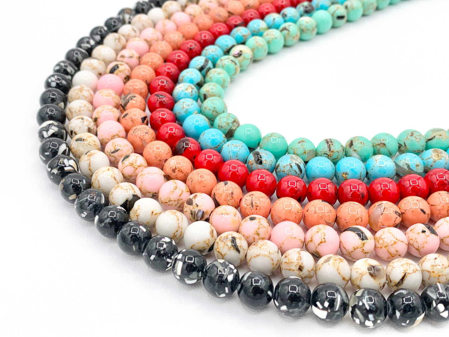 Colorful Composite Shell Round Beads 6mm 8mm 10mm Around 15" Available in 7 Colors