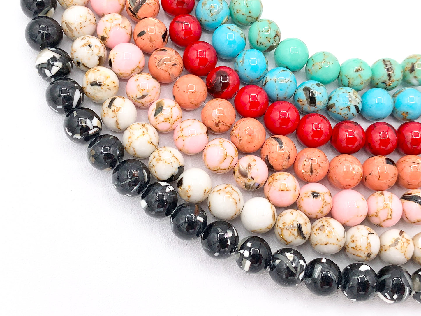 Colorful Composite Shell Round Beads 6mm 8mm 10mm Around 15" Available in 7 Colors
