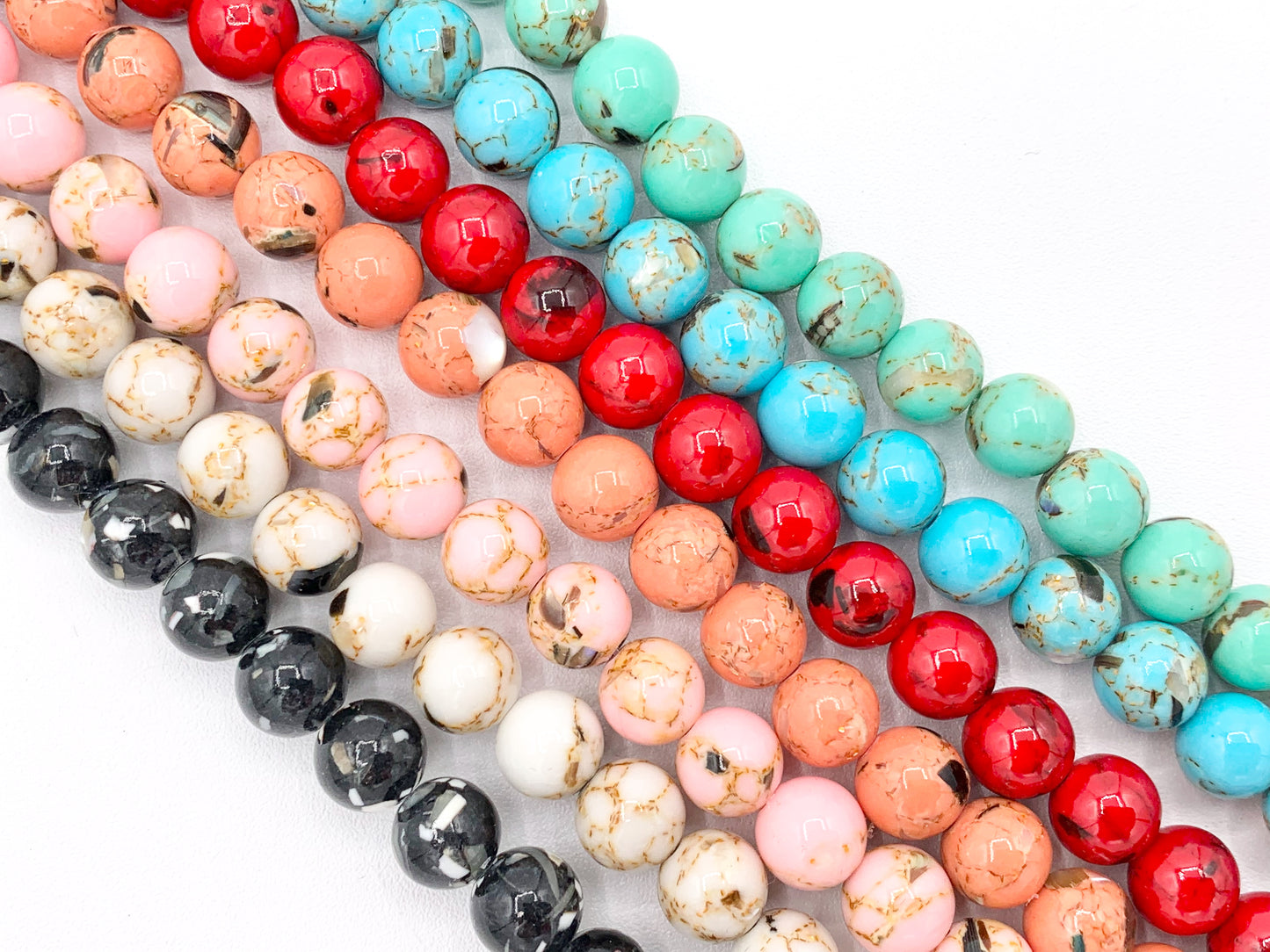 Colorful Composite Shell Round Beads 6mm 8mm 10mm Around 15" Available in 7 Colors