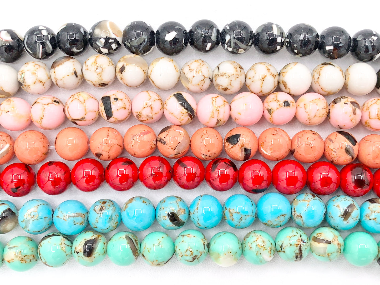 Colorful Composite Shell Round Beads 6mm 8mm 10mm Around 15" Available in 7 Colors