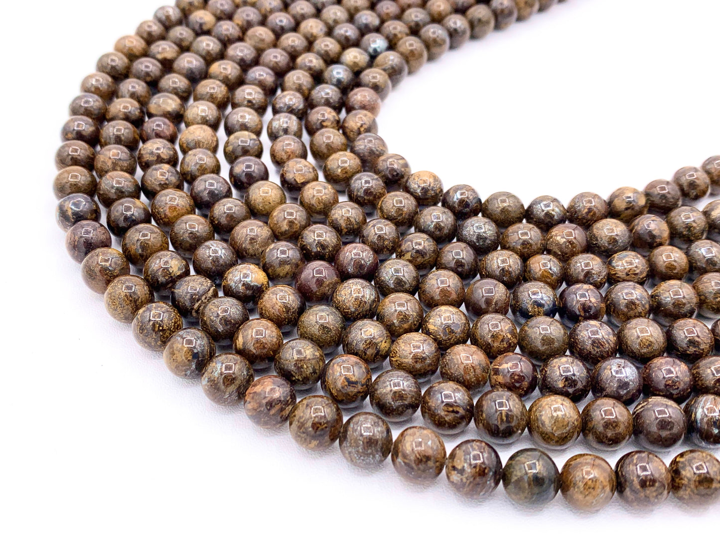 Cuentas de piedras preciosas genuinas de color natural liso redondo de broncita de alta calidad 4 mm 6 mm 8 mm 10 mm 12 mm alrededor de 15 "