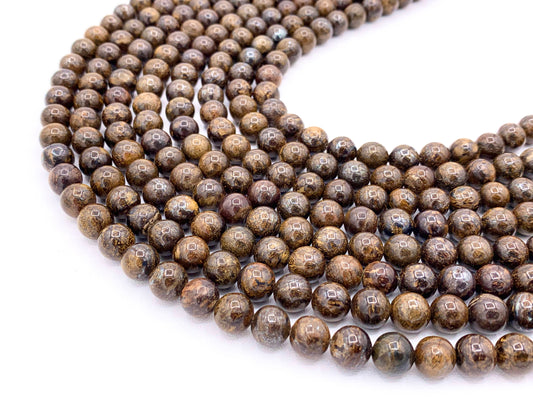 Cuentas de piedras preciosas genuinas de color natural liso redondo de broncita de alta calidad 4 mm 6 mm 8 mm 10 mm 12 mm alrededor de 15 "