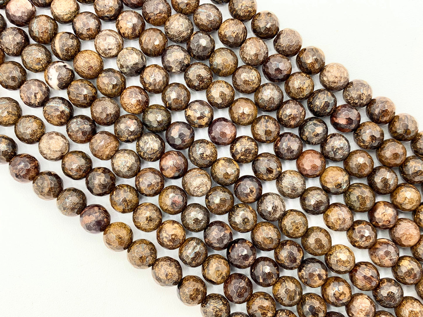 Cuentas de piedras preciosas genuinas de color natural facetadas redondas de broncita de alta calidad, 4 mm, 6 mm, 8 mm, 10 mm, 12 mm, alrededor de 15"