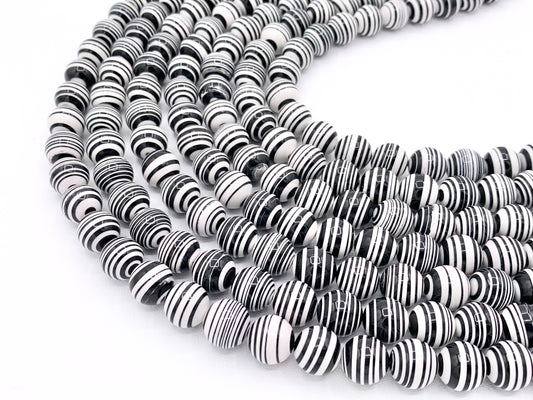 Composite Zebra Round Black And White Beads 4mm 6mm 8mm 10mm 12mm 14mm Around 15"