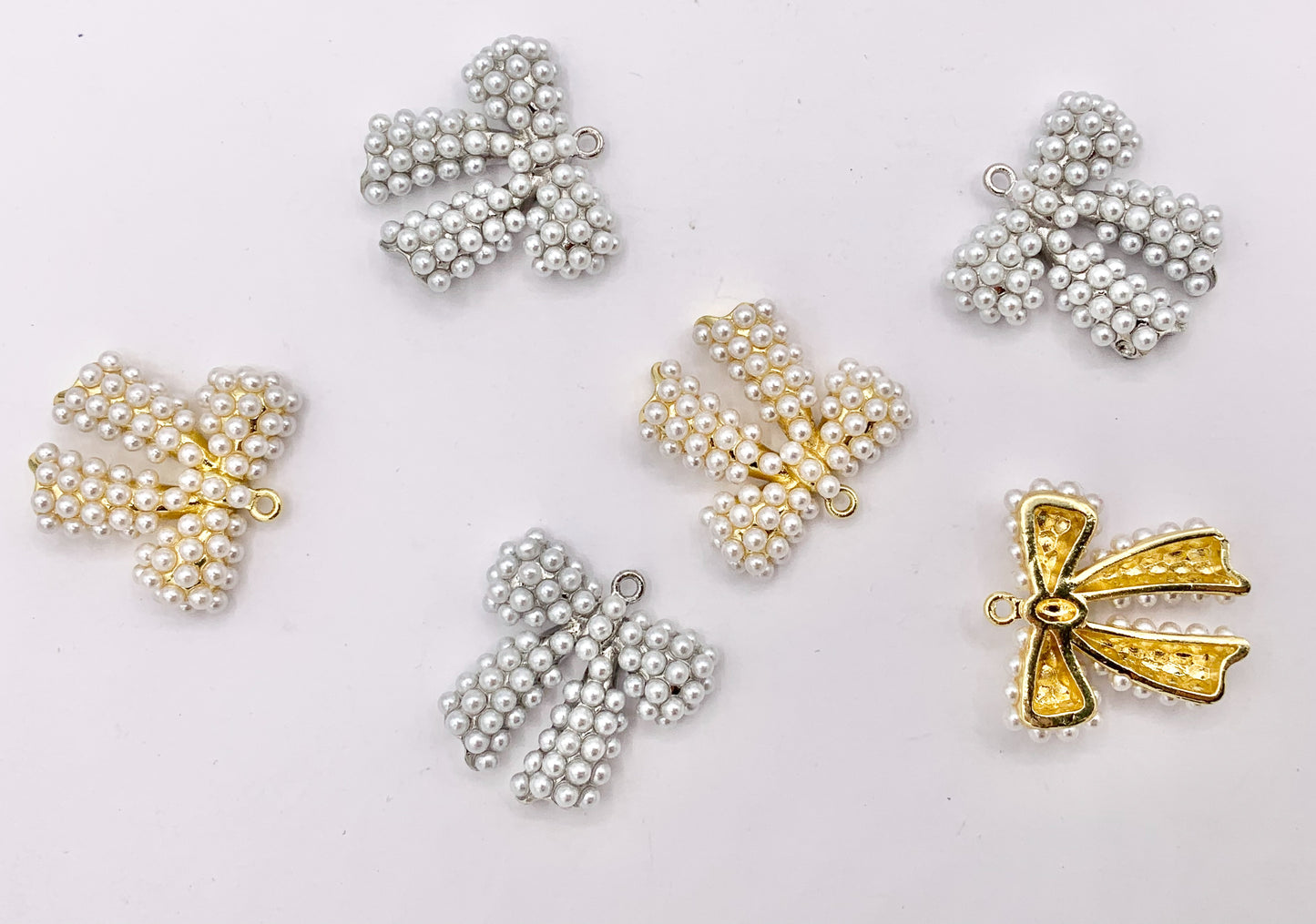 Cute Pearl Beaded Bowtie Pendant in 18K Gold/Silver Plated Over Copper 6 PCS