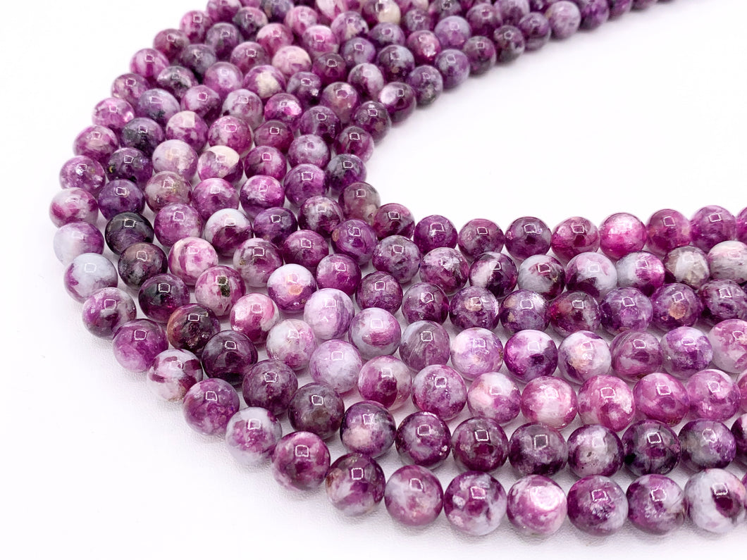 Grade AAA Lepidolite Round Smooth Shiny Natural Purple Gemstone Beads 15