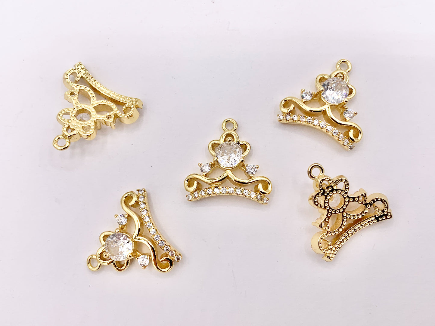 CZ Diamonds Tiara Charms Princess Crown Charms in 18K Gold Plated with CZ Pave Charms Over Brass 5 PCS