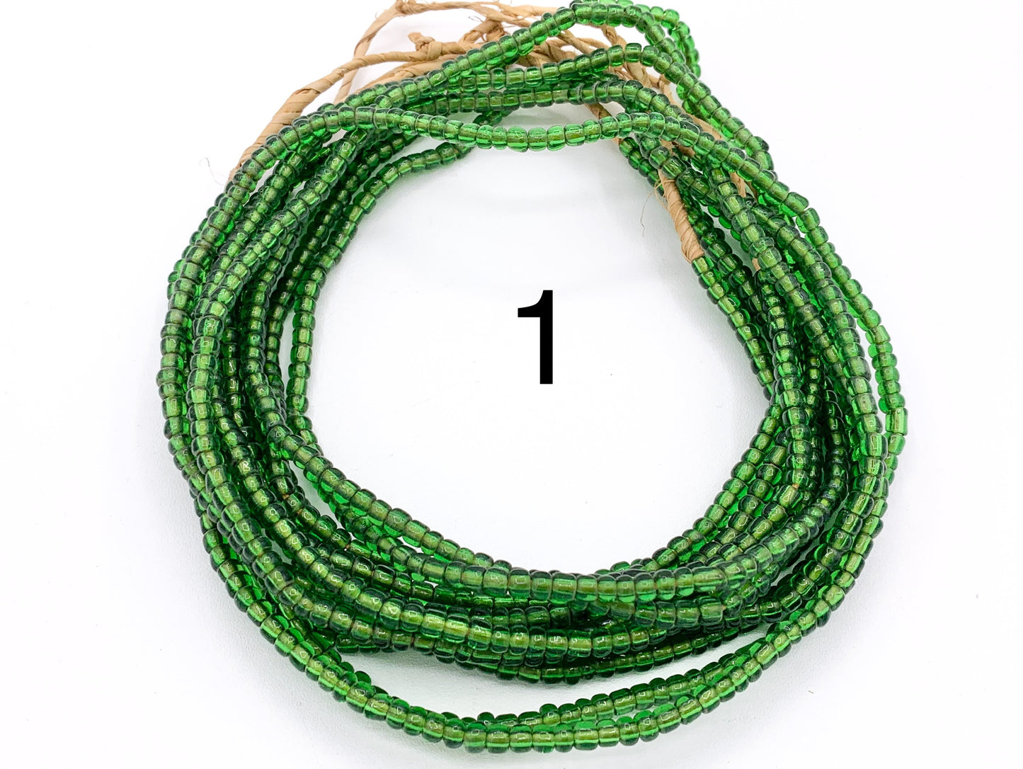 4mm African Sandcast Transparent Seed Beads Handmade Glass Beads From Ghana in Light Green, Green And Multicolor