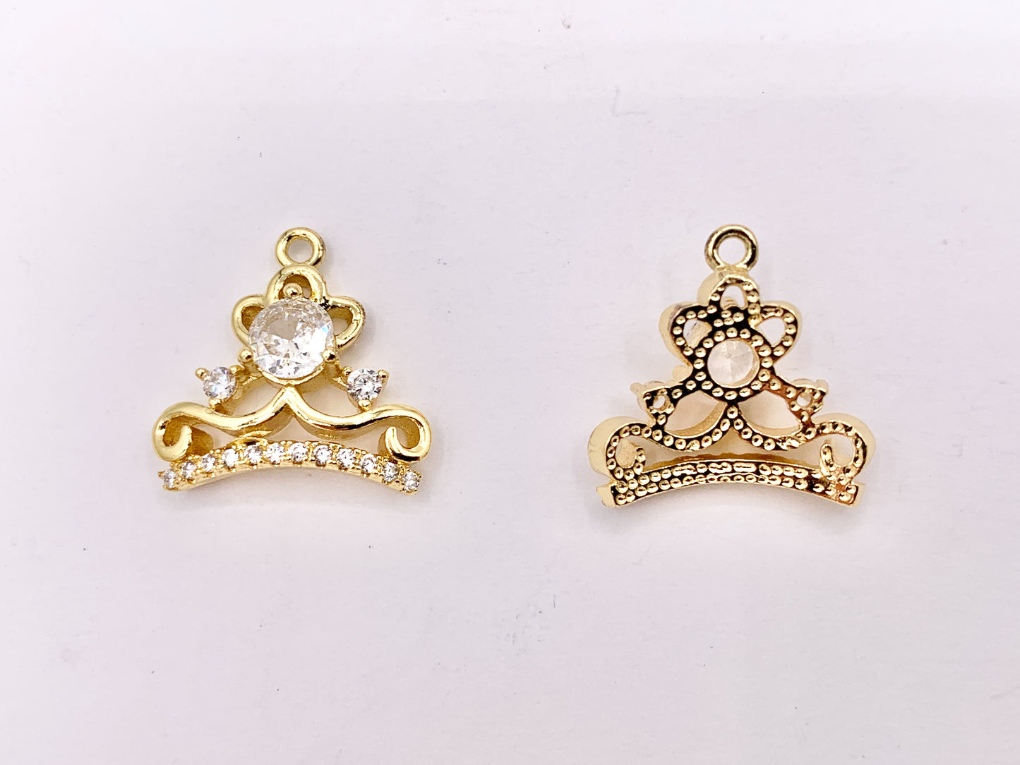 CZ Diamonds Tiara Charms Princess Crown Charms in 18K Gold Plated with CZ Pave Charms Over Brass 5 PCS
