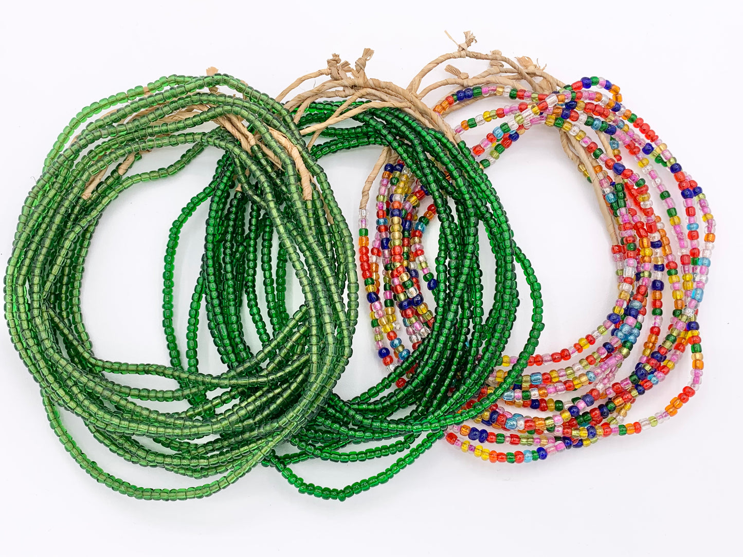 4mm African Sandcast Transparent Seed Beads Handmade Glass Beads From Ghana in Light Green, Green And Multicolor