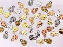 Load image into Gallery viewer, 10mm Pewter Small Coin Charms in Gold, Rosy Gold, Matte Gold, Silver, Bronze, Gunmetal
