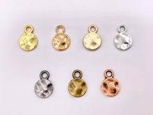 Load image into Gallery viewer, 10mm Pewter Small Coin Charms in Gold, Rosy Gold, Matte Gold, Silver, Bronze, Gunmetal
