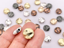 Cargar imagen en el visor de la galería, 10mm Pewter Puffy Wavy Disc Spacer Beads in Matte Gold, Light Gold, Silver, Copper and Gunmetal Color
