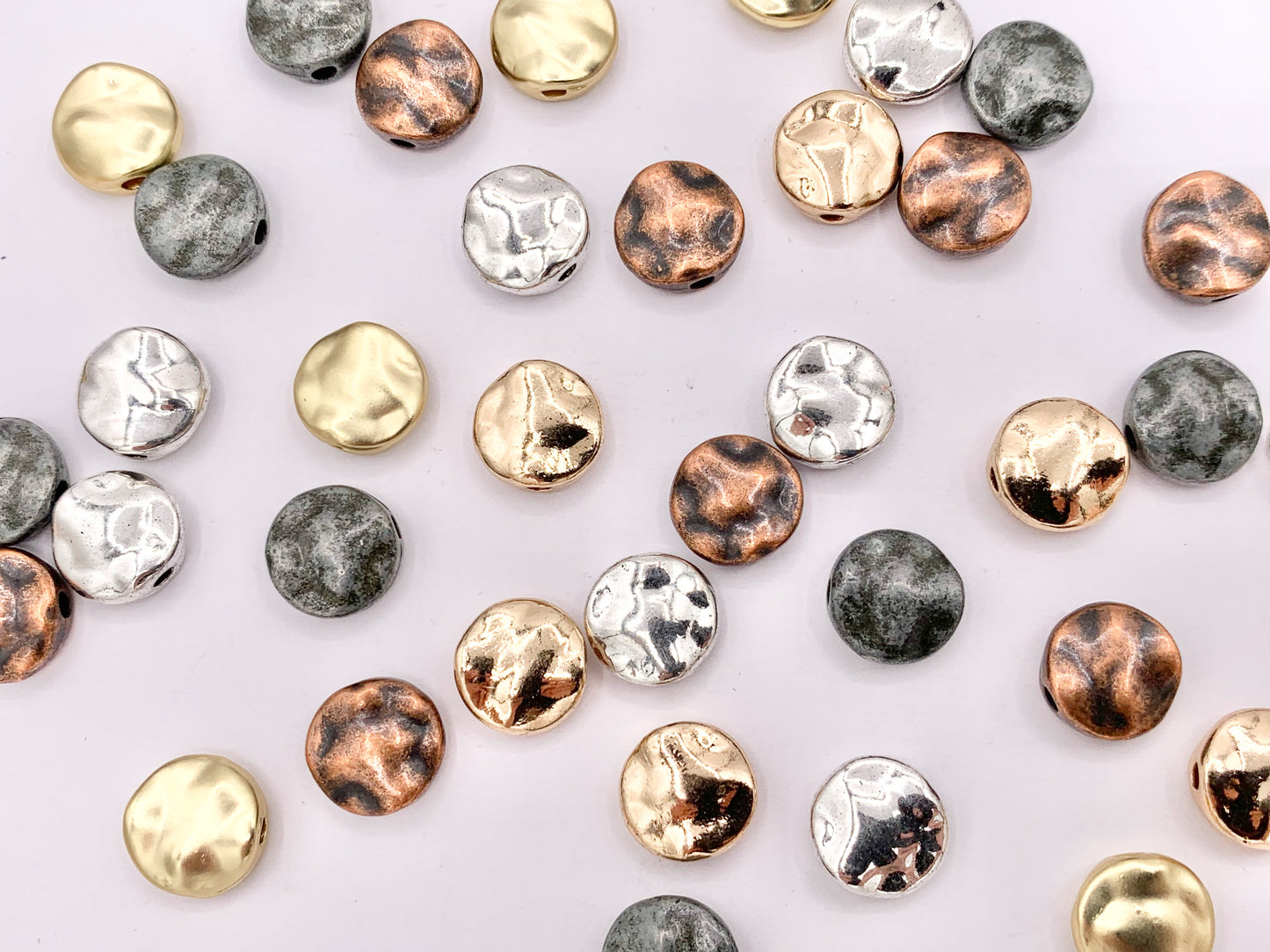 10mm Pewter Puffy Wavy Disc Spacer Beads in Matte Gold, Light Gold, Silver, Copper and Gunmetal Color