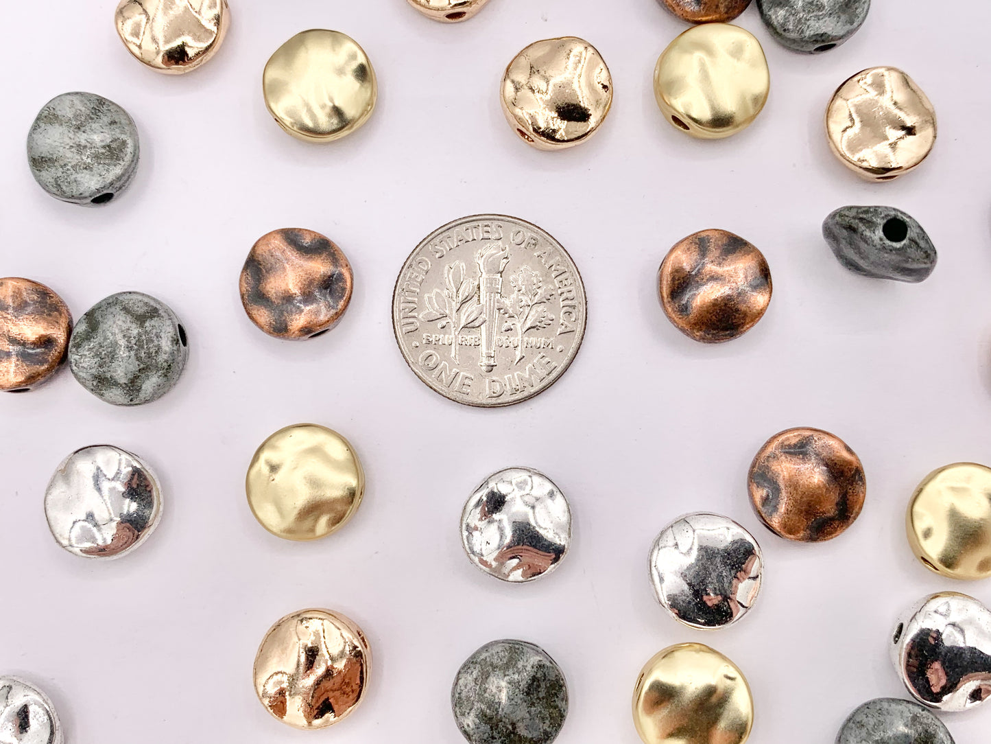 10mm Pewter Puffy Wavy Disc Spacer Beads in Matte Gold, Light Gold, Silver, Copper and Gunmetal Color
