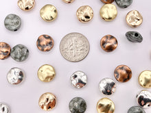 Cargar imagen en el visor de la galería, 10mm Pewter Puffy Wavy Disc Spacer Beads in Matte Gold, Light Gold, Silver, Copper and Gunmetal Color
