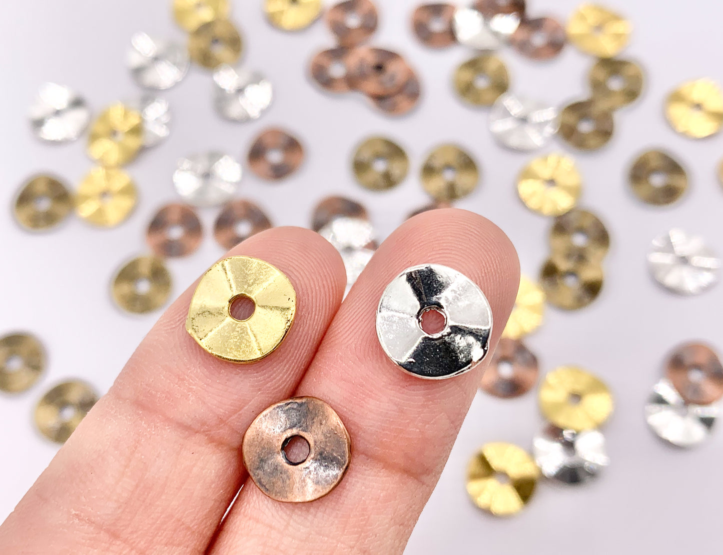 9.5mm Pewter Shiny Smooth Wavy Spacer Beads in Gold, Silver, Antique Bronze, Copper 125g