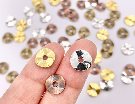 9.5mm Pewter Shiny Smooth Wavy Spacer Beads in Gold, Silver, Antique Bronze, Copper 125g