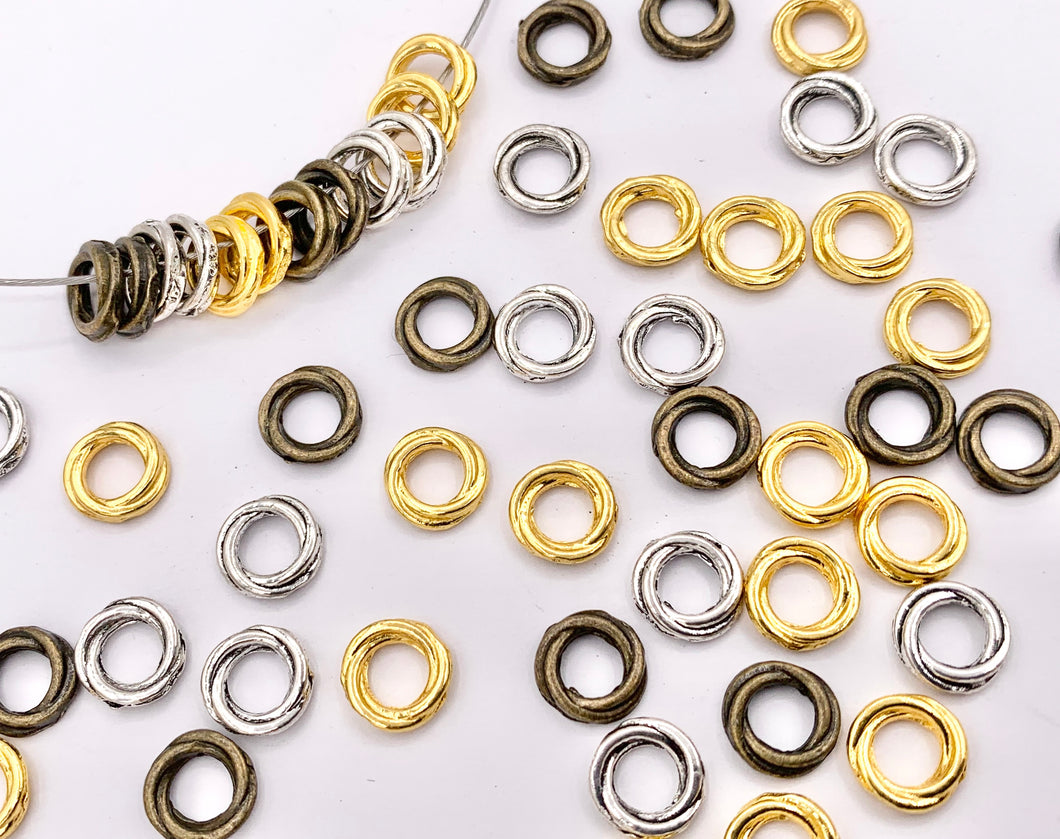 8mm Pewter Love Knot Spacers Twisted Ring Space Beads in Gold, Silver, Bronze 125g