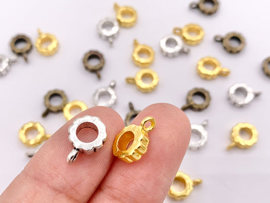 7.5mm Pewter Charm Holder Spacers Etched Spacers with Loop in Gold, Silver, Bronze 125g