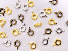 Load image into Gallery viewer, 7.5mm Pewter Charm Holder Spacers Etched Spacers with Loop in Gold, Silver, Bronze 125g
