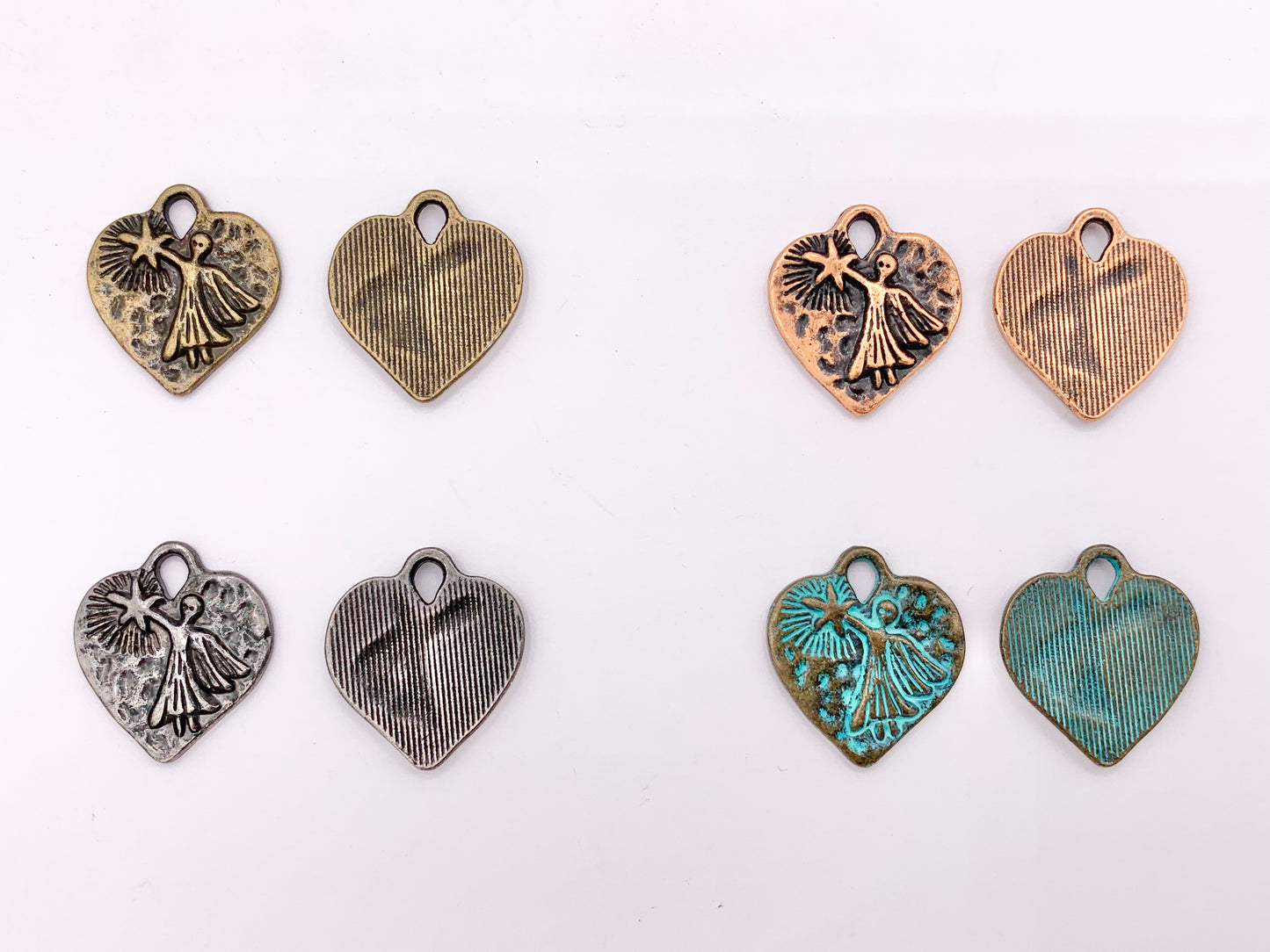 18x20mm Pewter Angel with Wand Heart Charms Valentine's Day Heart Pendants in 8 Colors