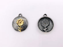 Load image into Gallery viewer, 17mm Pewter Gunmetal Coin with Gold Flower Charms Cute Floral Pendants 15 PCS
