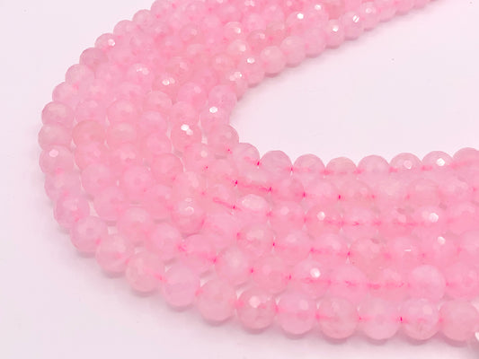 Grade AAA Rose Quartz Beautiful Pink Hand Cut Natural Quartz Round Faceted Beads 6mm 8mm 10mm 12mm Around 15"