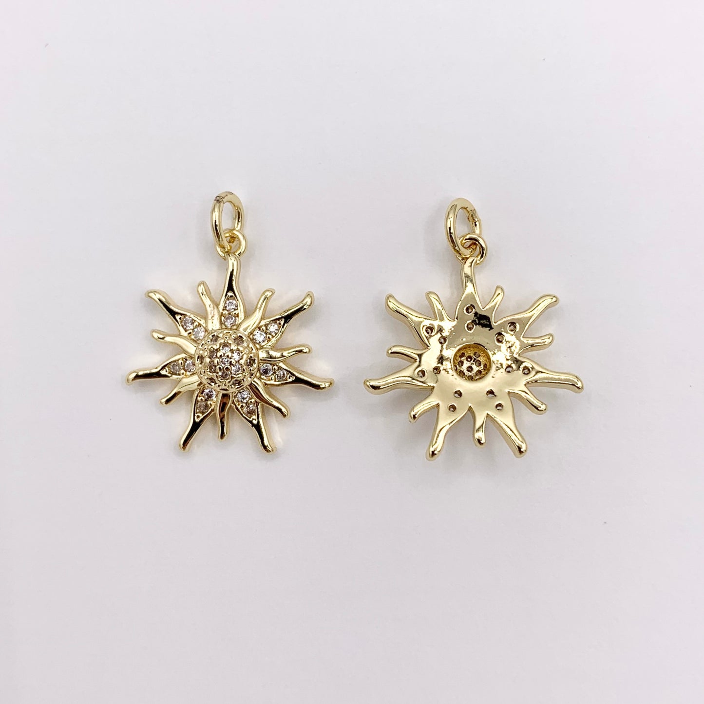 Real Gold/Platinum 18K Plated Micro CZ Royal Sun Burst Pave Charm Over Brass 8 PCS