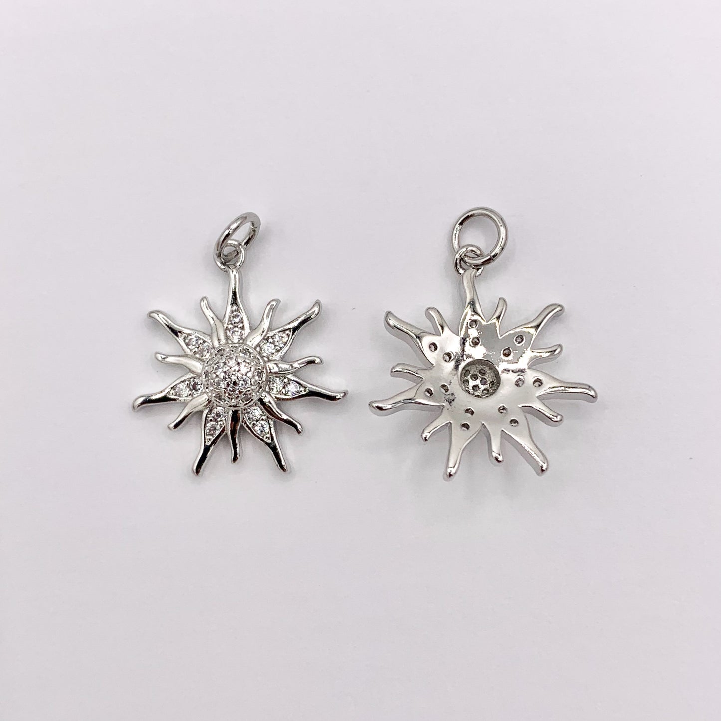 Real Gold/Platinum 18K Plated Micro CZ Royal Sun Burst Pave Charm Over Brass 8 PCS