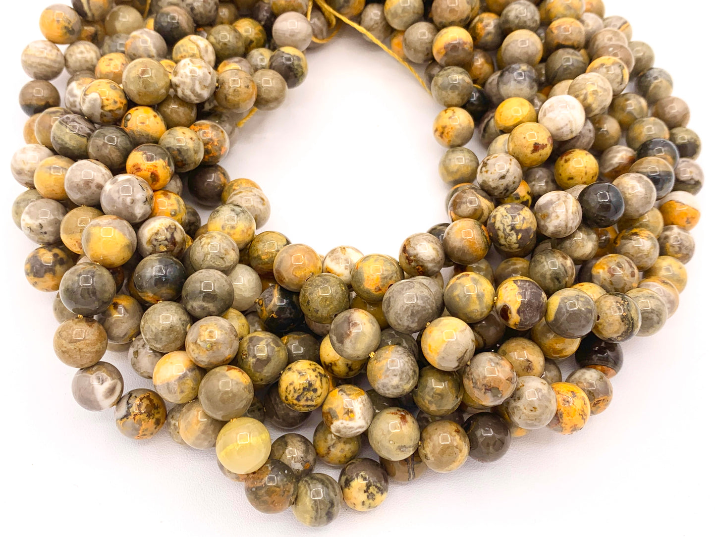 Bumblebee Jasper Round Smooth Shiny Natural Yellow Gemstone Beads For Men/Women's Jewelry Making 15" 8mm 10mm