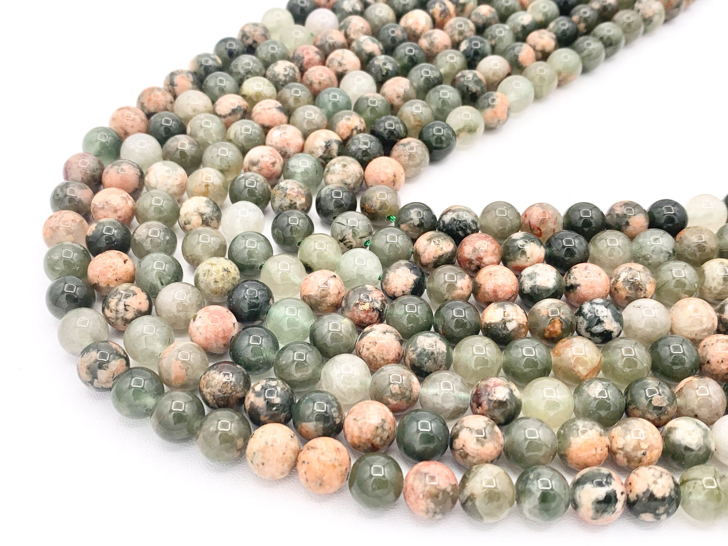 Cuentas de piedras preciosas naturales brillantes y lisas redondas de calcedonia verde Sakura de 15 "-16"