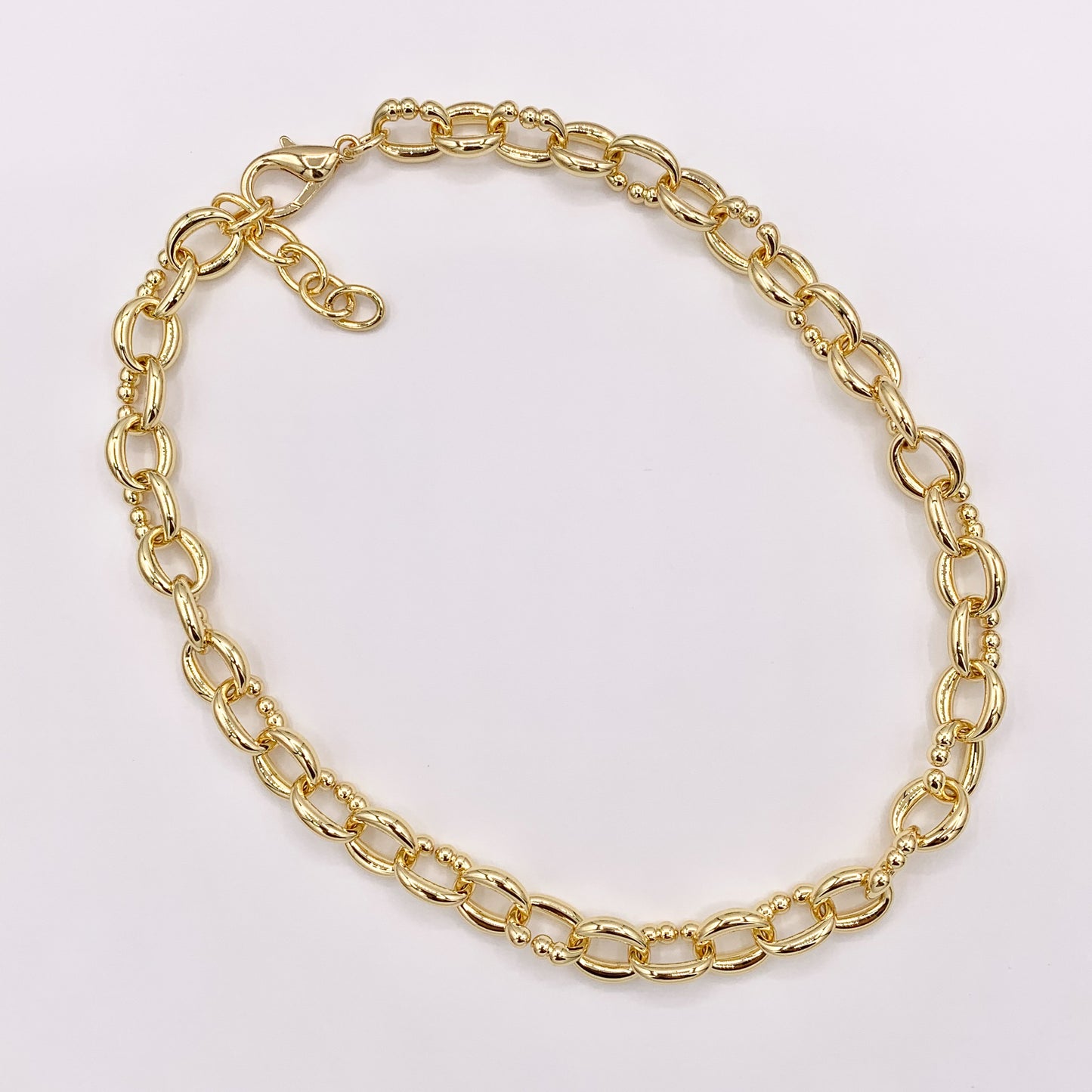 Chunky Oval Link Necklace 18K Gold Plated Copper Finished Necklace 17" + 1.5" Extension Link