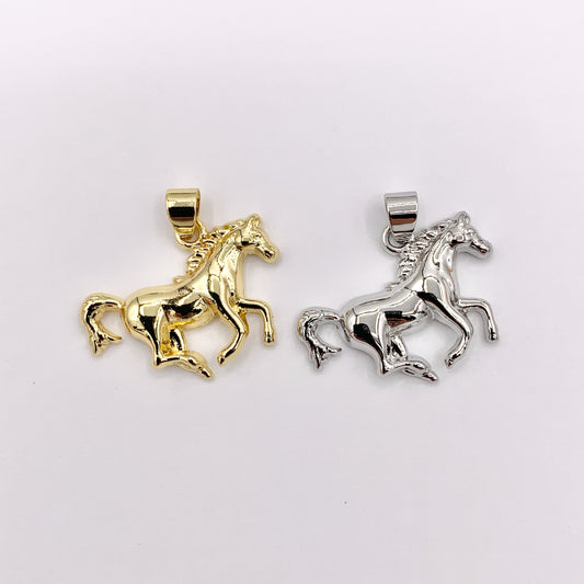 One Sided 3D Horse Charm in Real 18K Gold/Silver Plated Over Copper 10 PCS