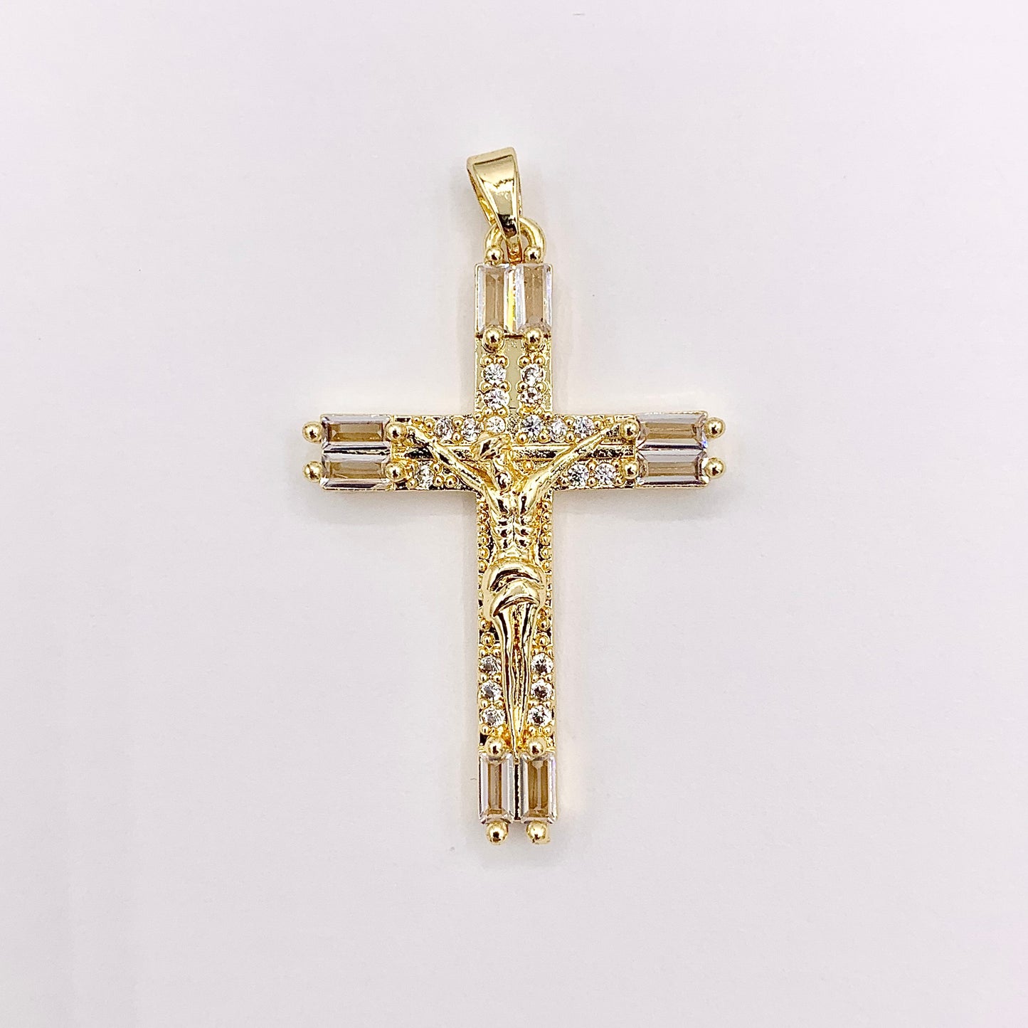 Religious Crucifix Cross Charm in Real Gold 18K Plated Micro CZ Pave Over Brass 8 PCS