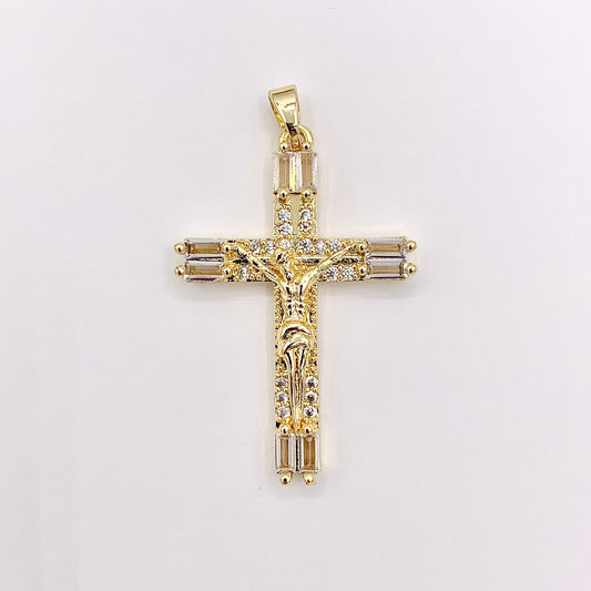 Religious Crucifix Cross Charm in Real Gold 18K Plated Micro CZ Pave Over Brass 8 PCS