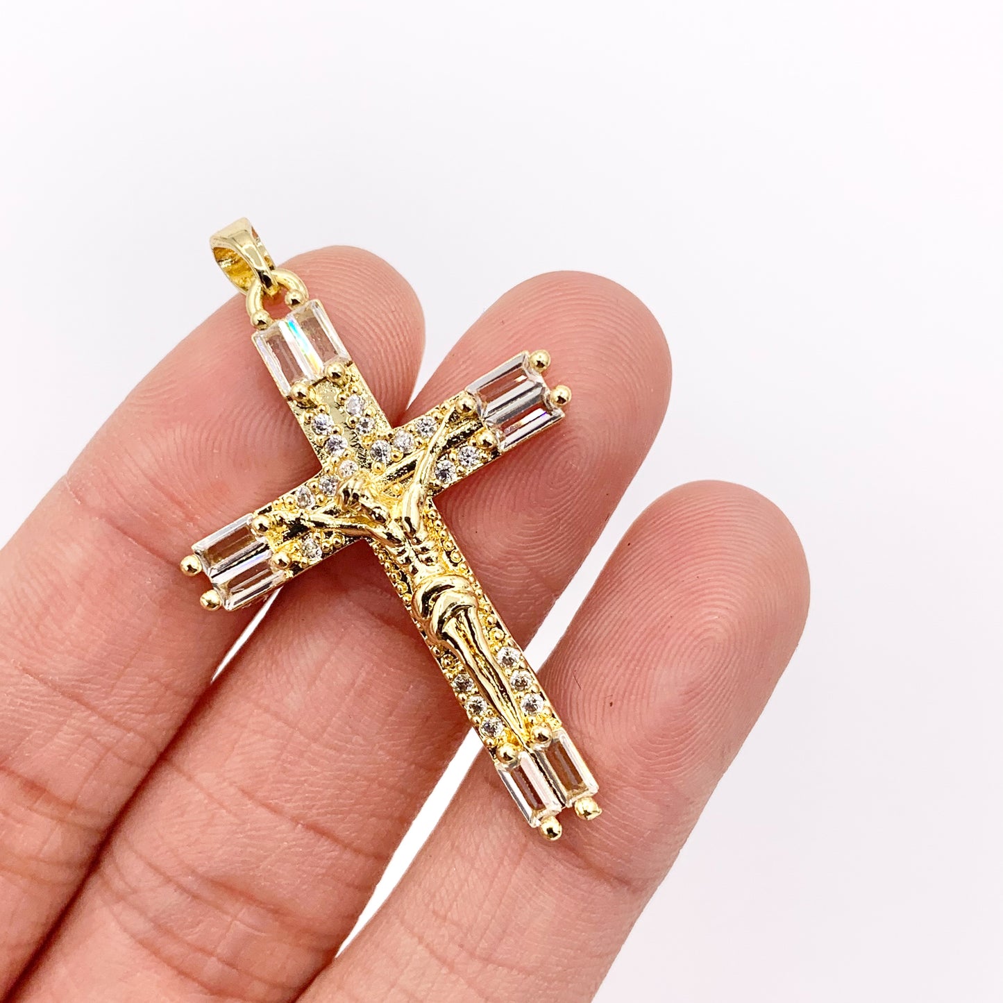 Religious Crucifix Cross Charm in Real Gold 18K Plated Micro CZ Pave Over Brass 8 PCS