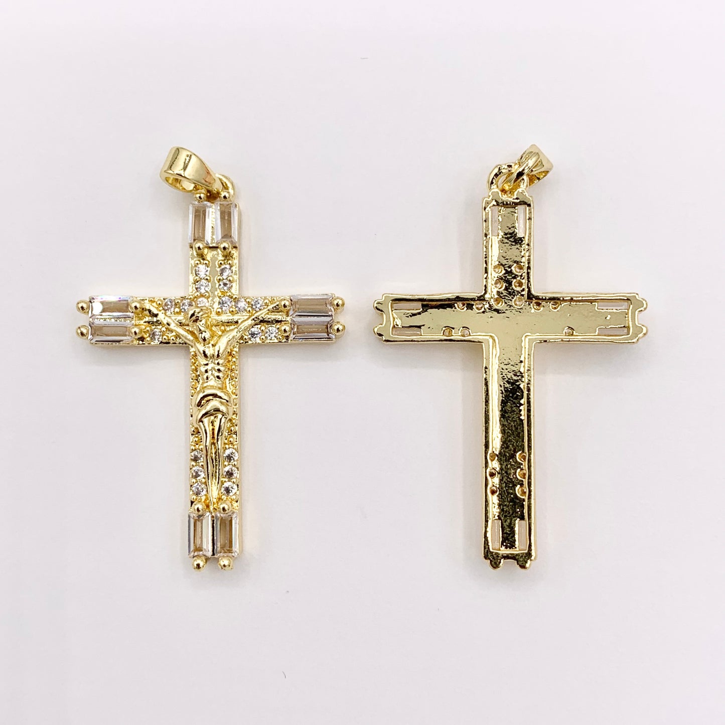 Religious Crucifix Cross Charm in Real Gold 18K Plated Micro CZ Pave Over Brass 8 PCS