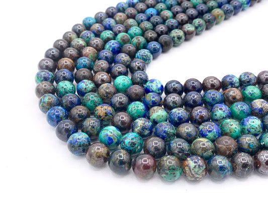 Grade AAA Natural Azurite Dark Blue Green Round Smooth Beads 6mm 8mm 10mm Around 15"